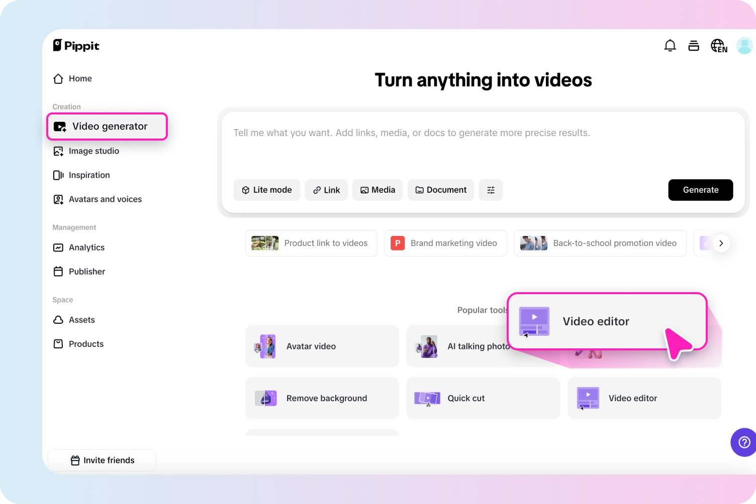 Access Video editor and upload your video