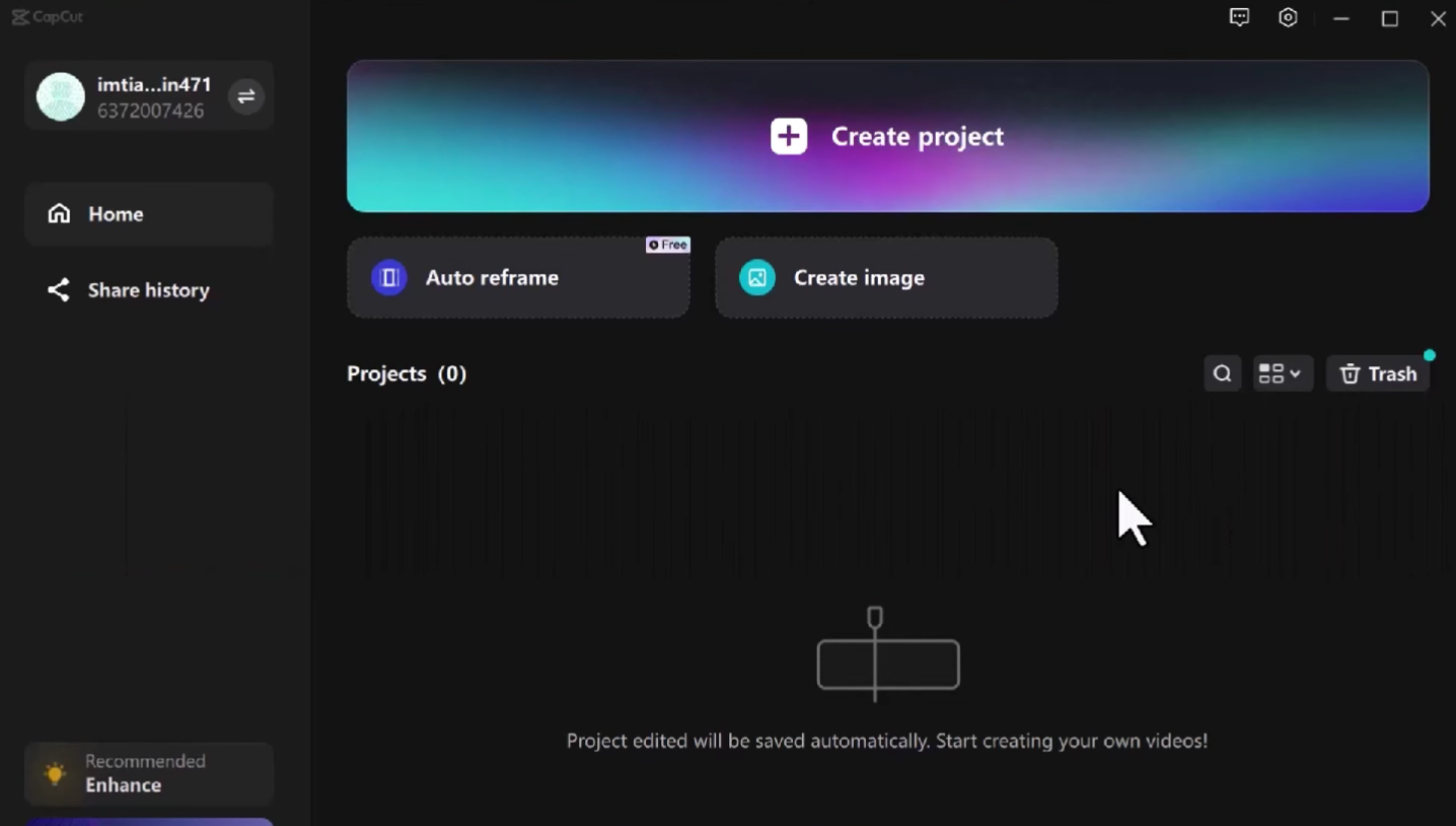 Rozhraní CapCut Desktop