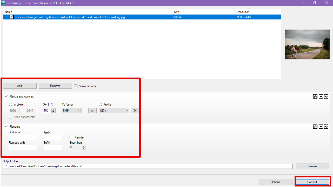 Free Image Convert and Resize di DVDVideoSoft
