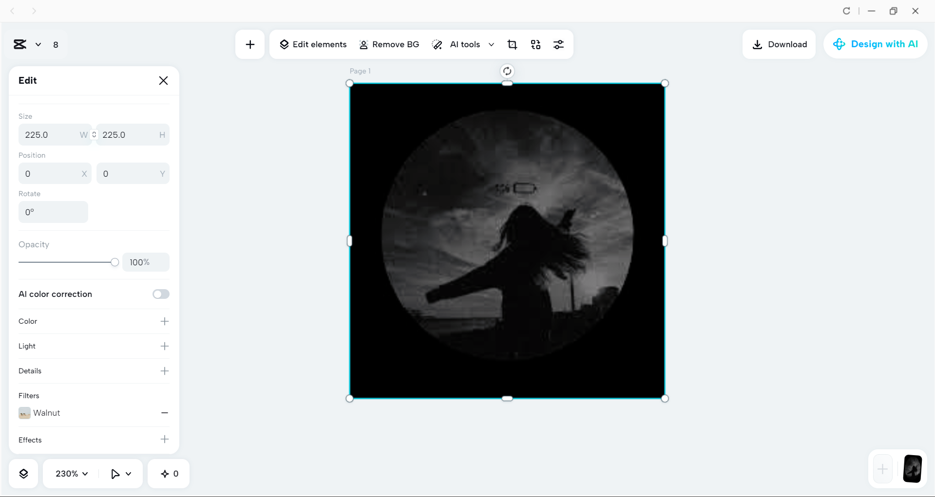 Interface of the CapCut desktop video editor - a tool to resize and edit Facebook profile images
