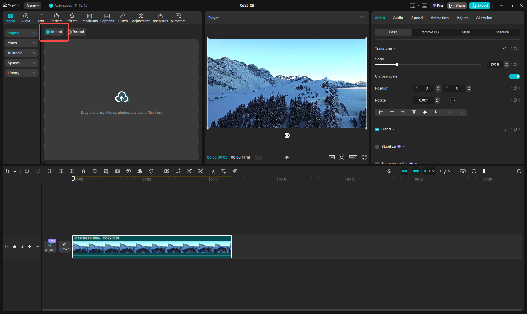 Launch CapCut and add your file