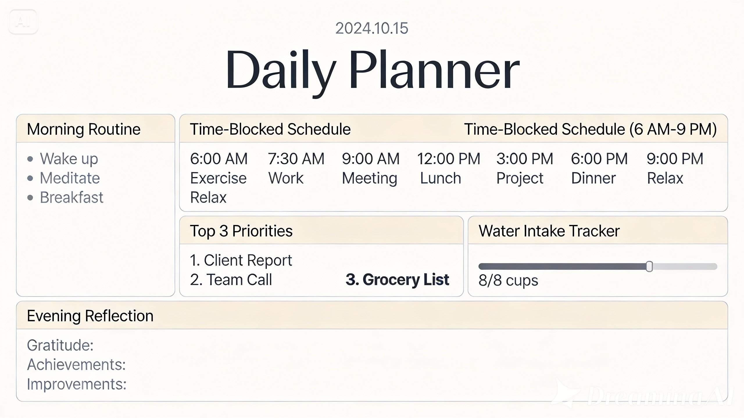 Minimalist daily planner