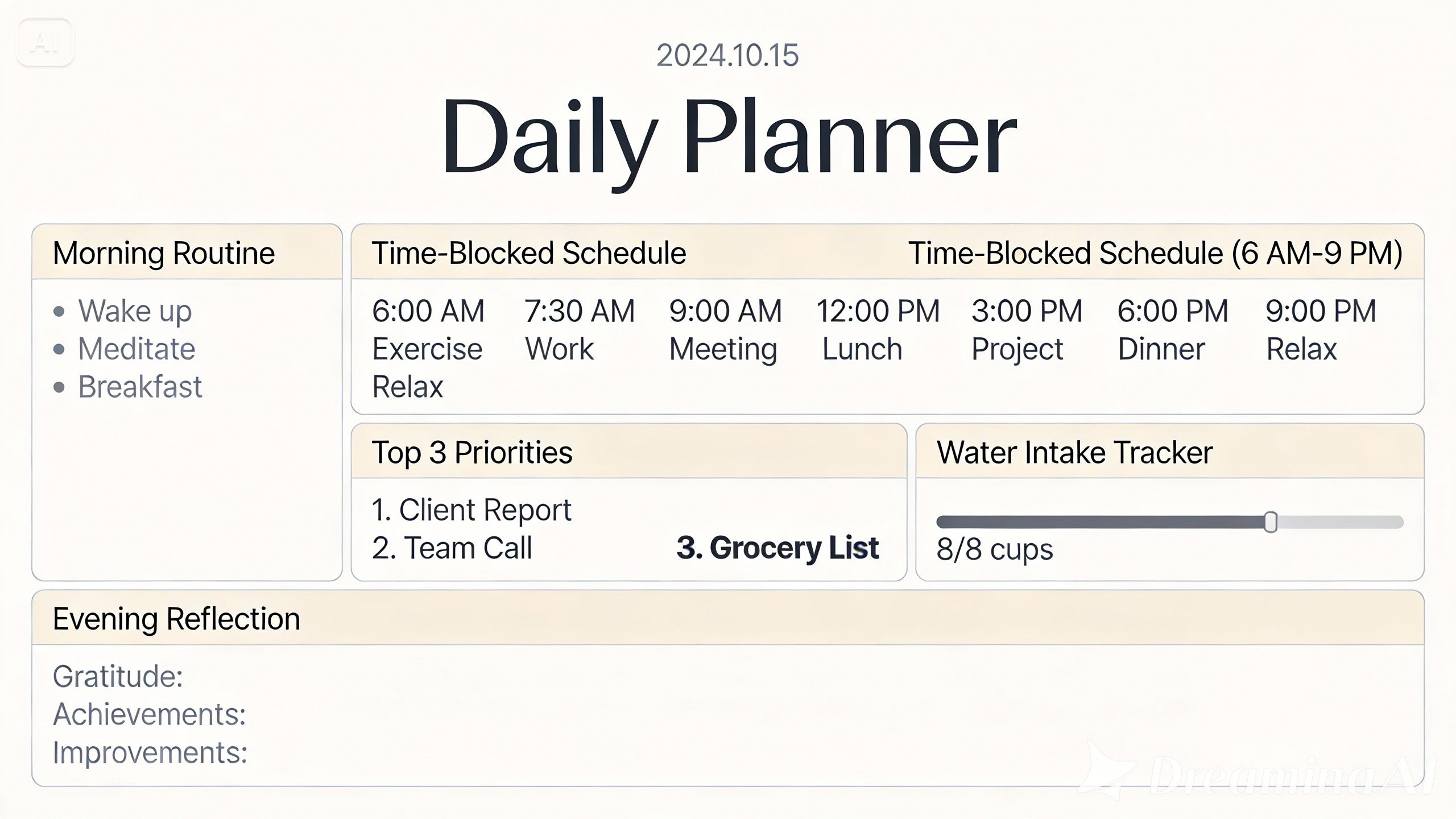 Minimalist daily planner