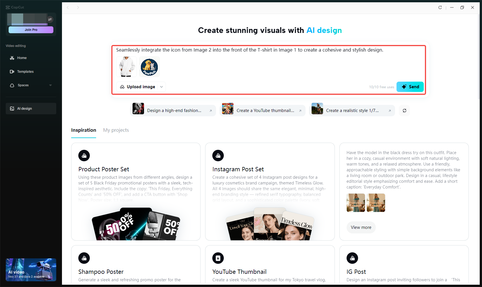 Import the images and a text prompt to the AI design tool