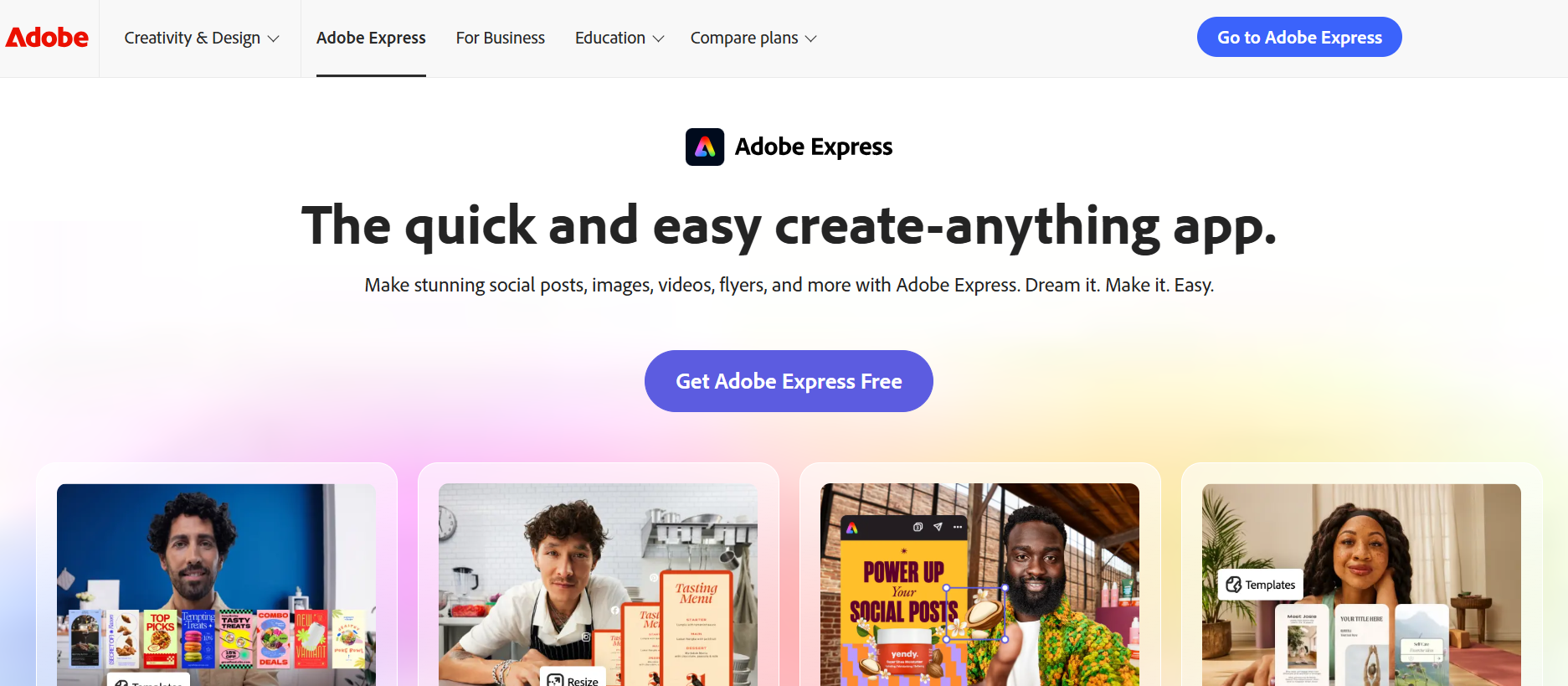 Interface do Adobe Express
