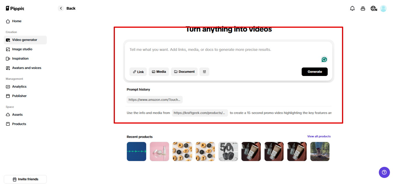 Video generator in Pippit