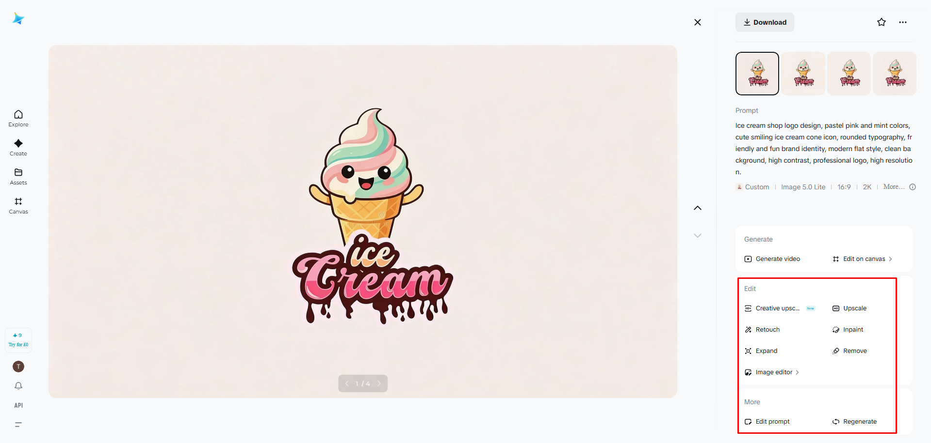 Customize the generated ice cream logo
