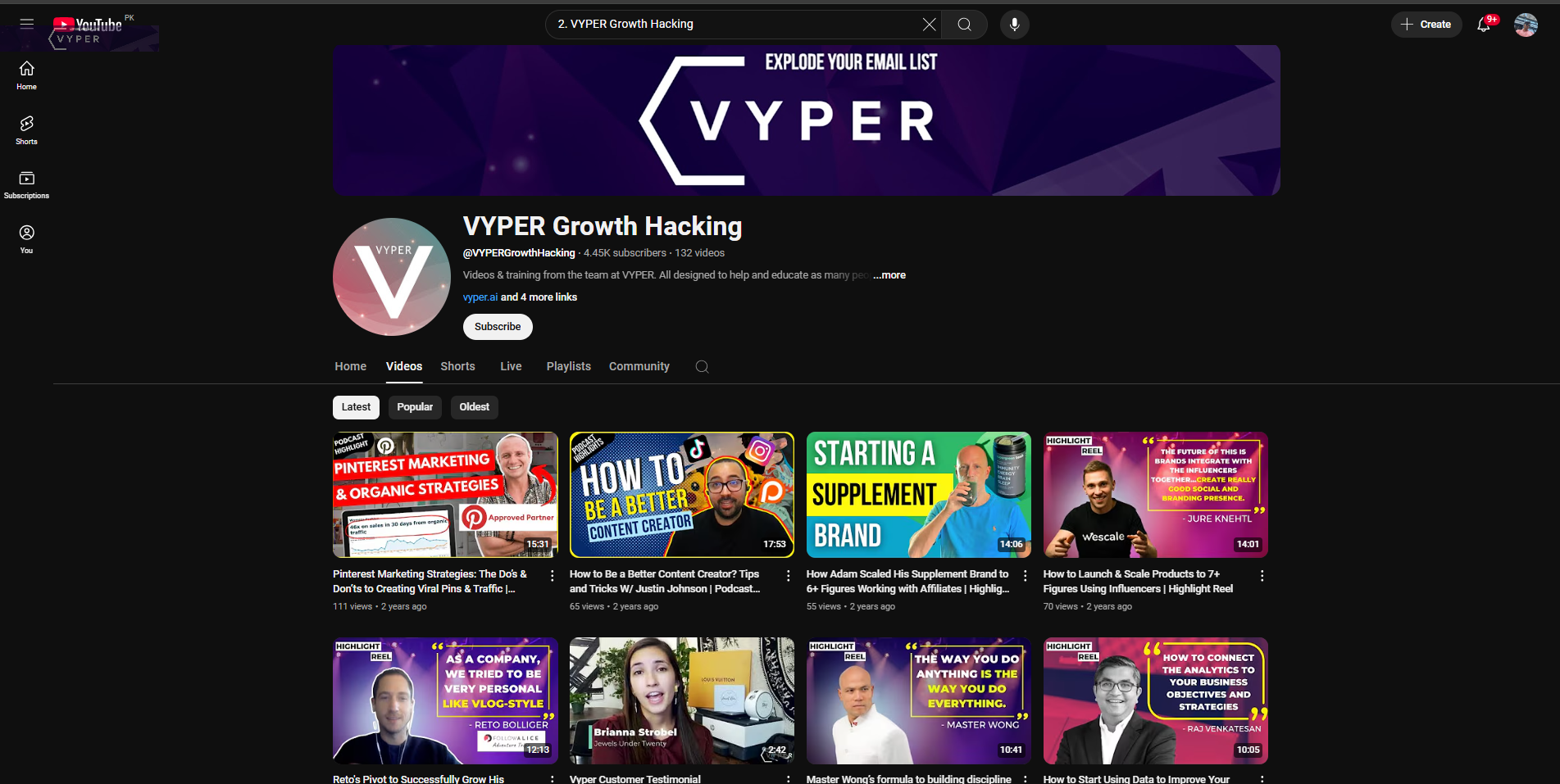 VYPER - une chaîne de piratage de croissance YouTube perspicace