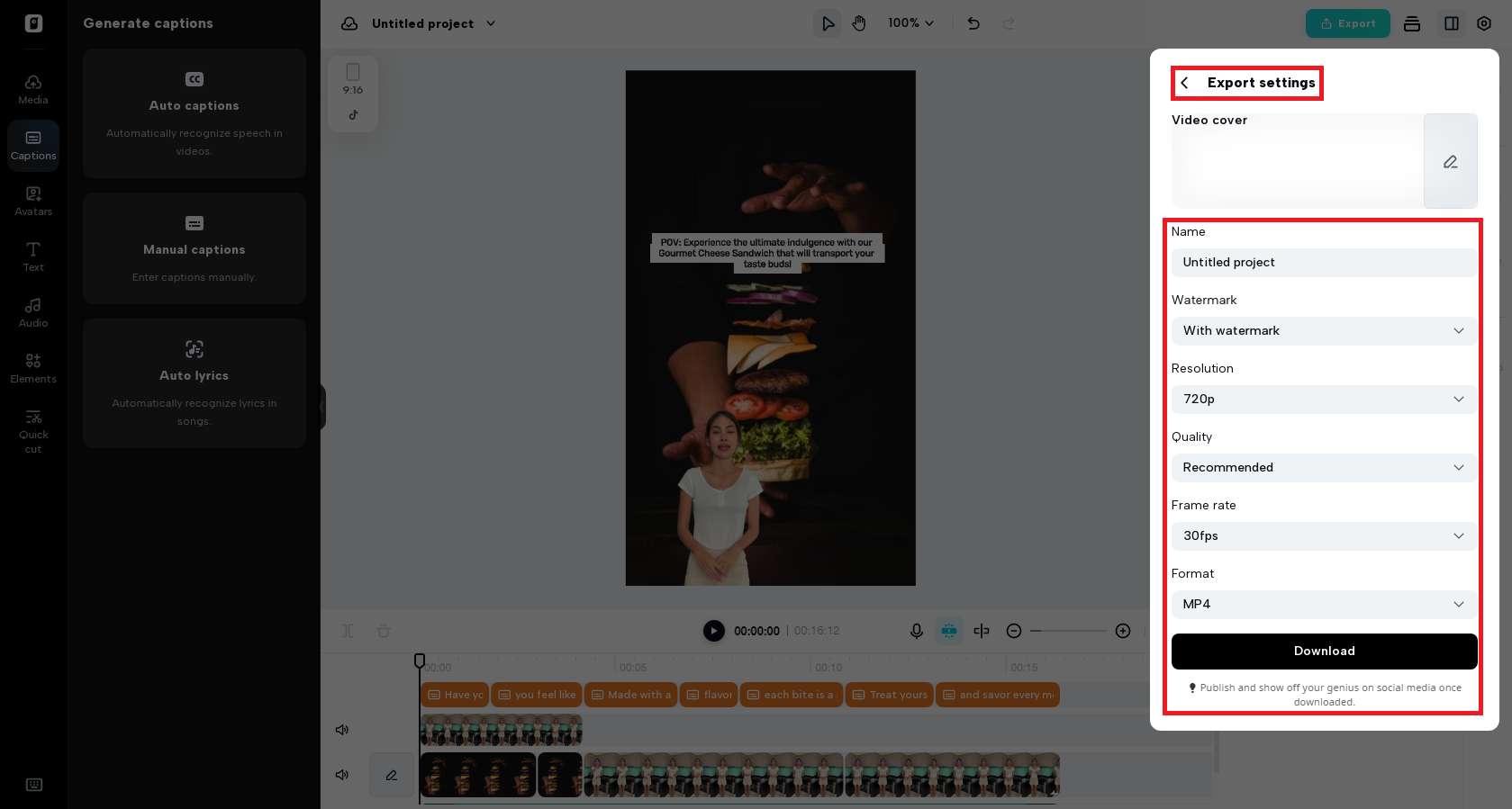 Advanced exporting options