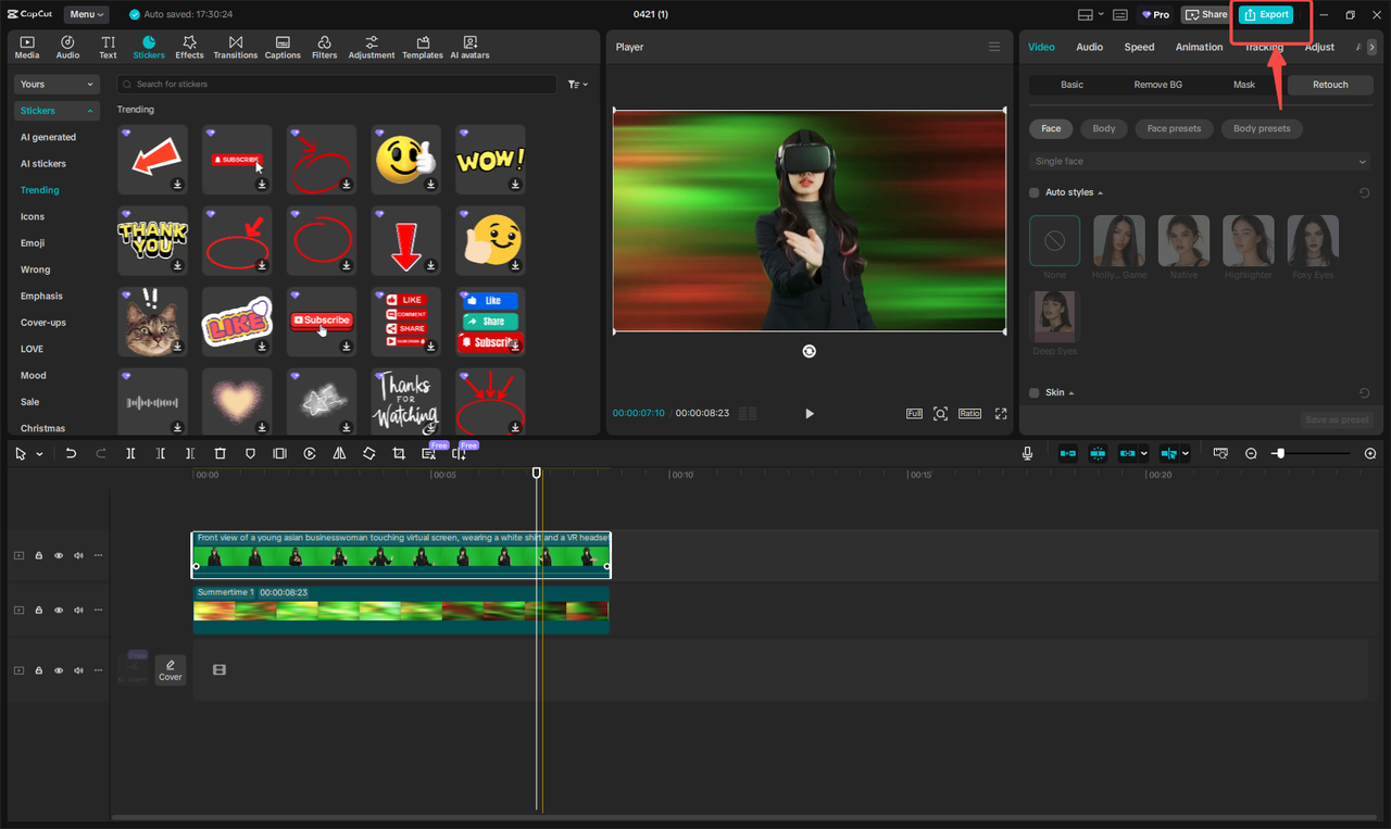 Export the new background video