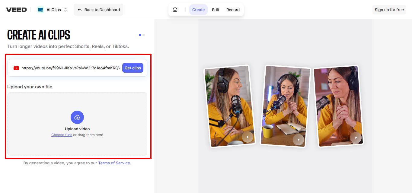VEED.io AI clip generator
