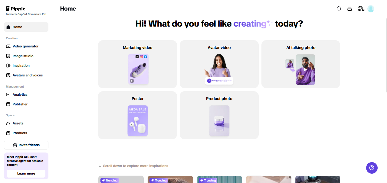 Pippit AI script writing tool