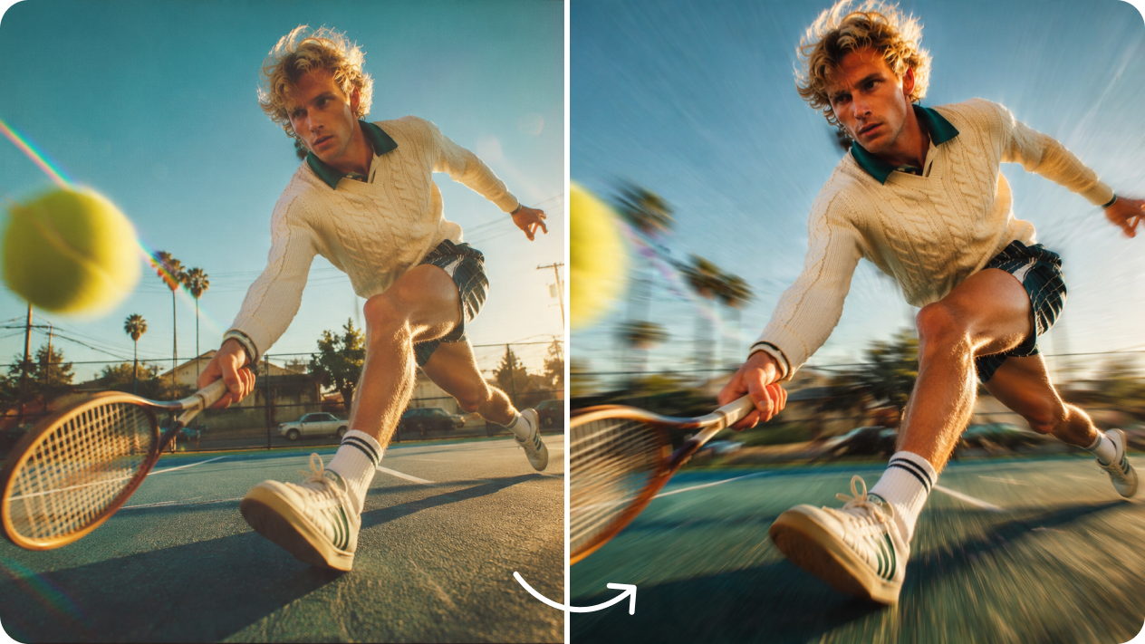 Gere desfoque de movimento realista com IA imagem a imagem