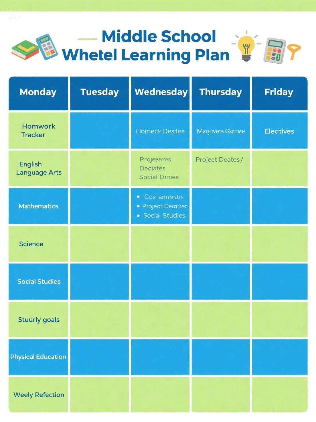 Middle school weekly learning plan
