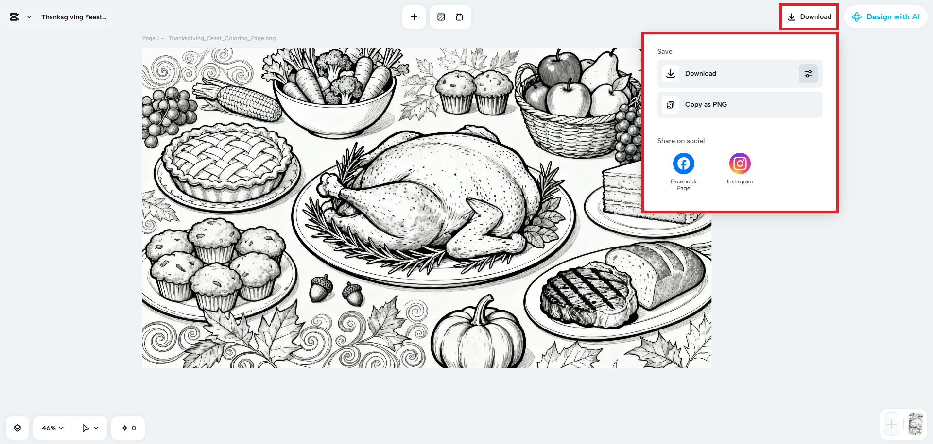 Export your coloring page