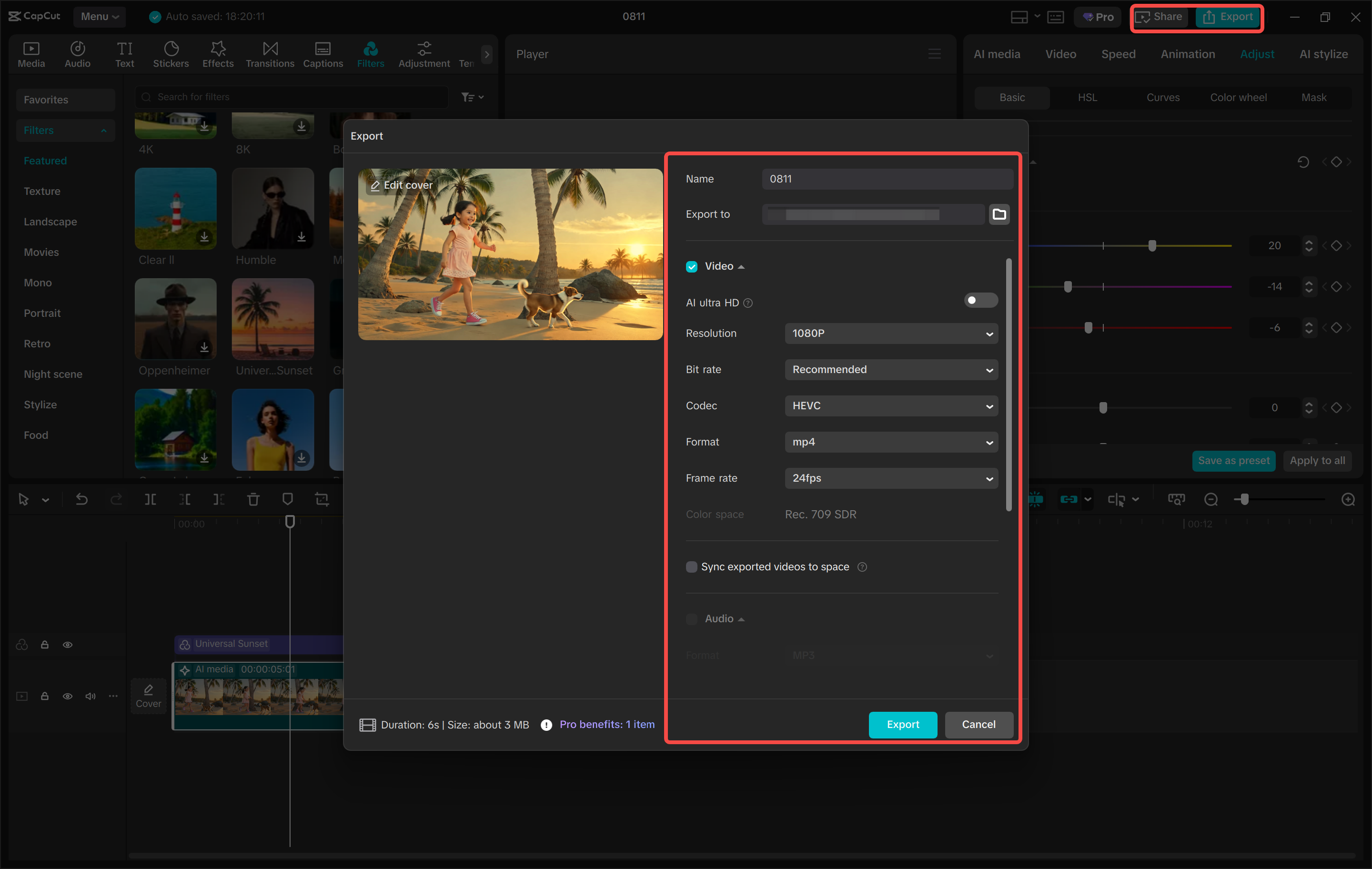 การส่งออกวิดีโอสุดท้ายจากเครื่องมือแปลงข้อความเป็นวิดีโอ AI ของ CapCut