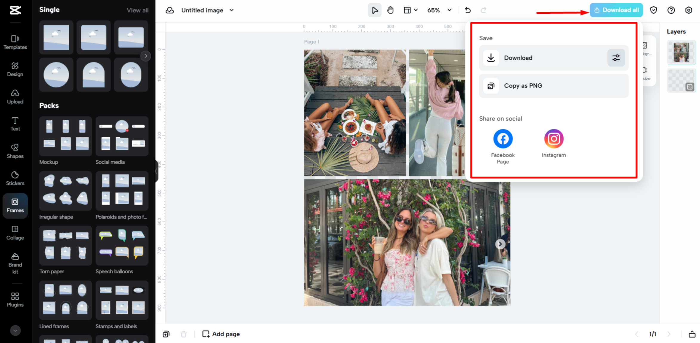 Exporting the photo layout from the CapCut Web