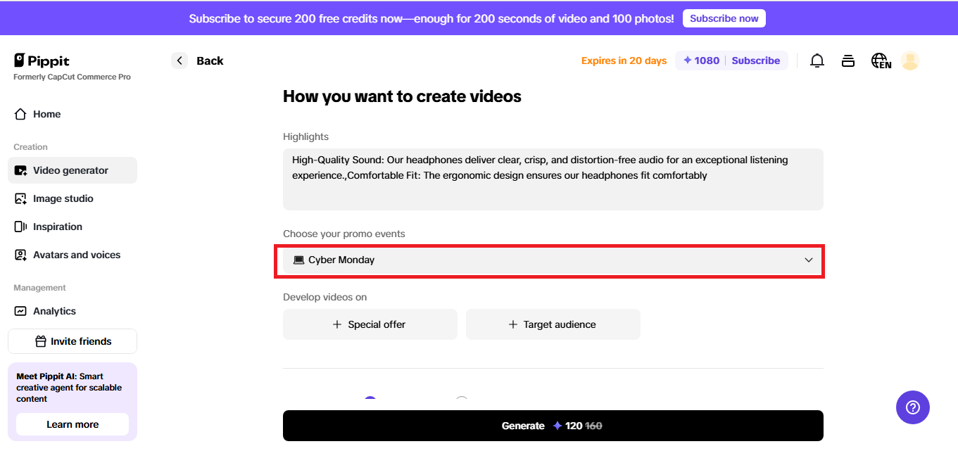 Cyber Monday option selected from “Marketing holiday” options