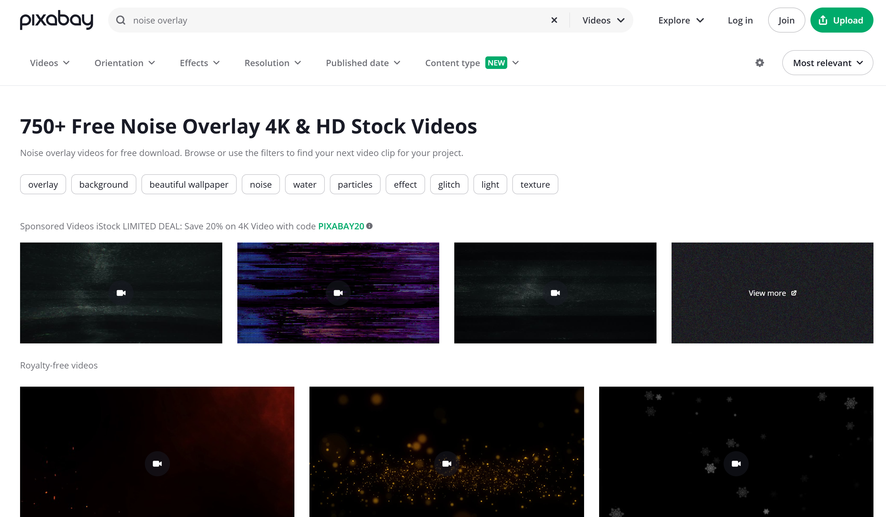 Top 5 websites to download film noise overlay: Pixabay