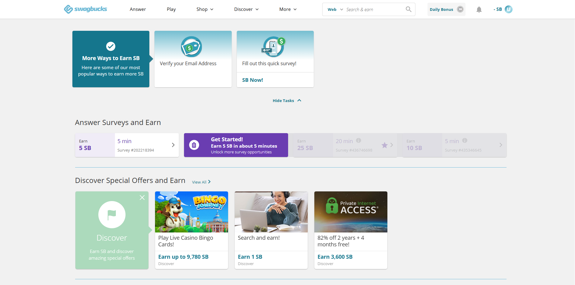 Rozhraní Swagbucks - nejlepší způsob, jak vydělat peníze sledováním kotoučů