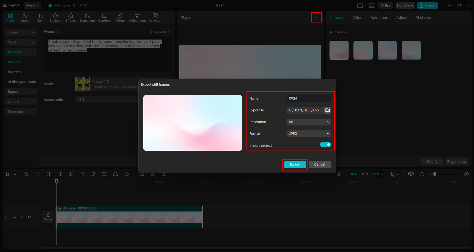 Exporting the background from the CapCut desktop video editor