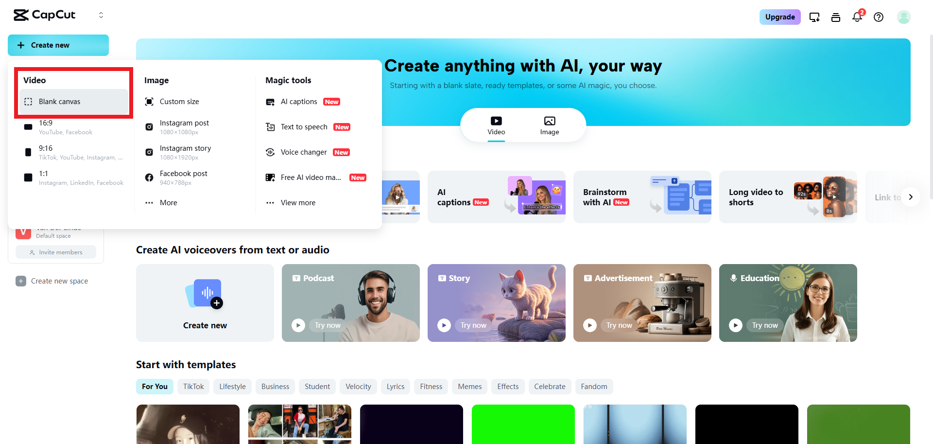 Select the blank canvas option