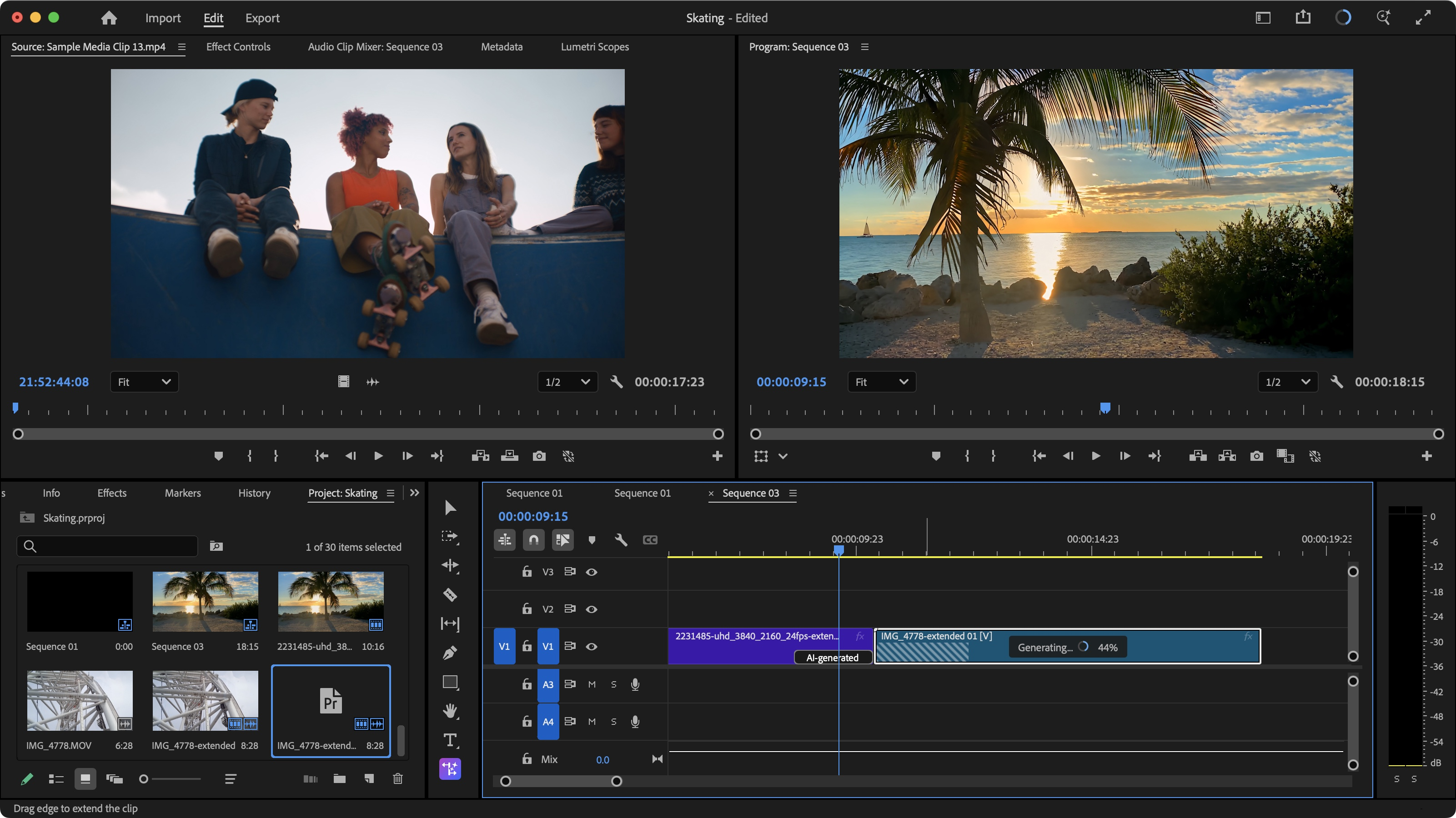 תמונה המציגה את ממשק העריכה של Premiere Pro