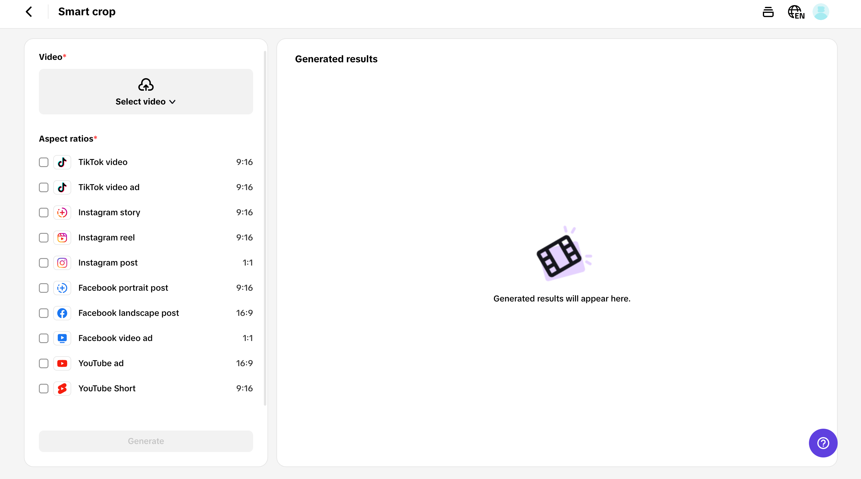 Auto crop for multiple platforms