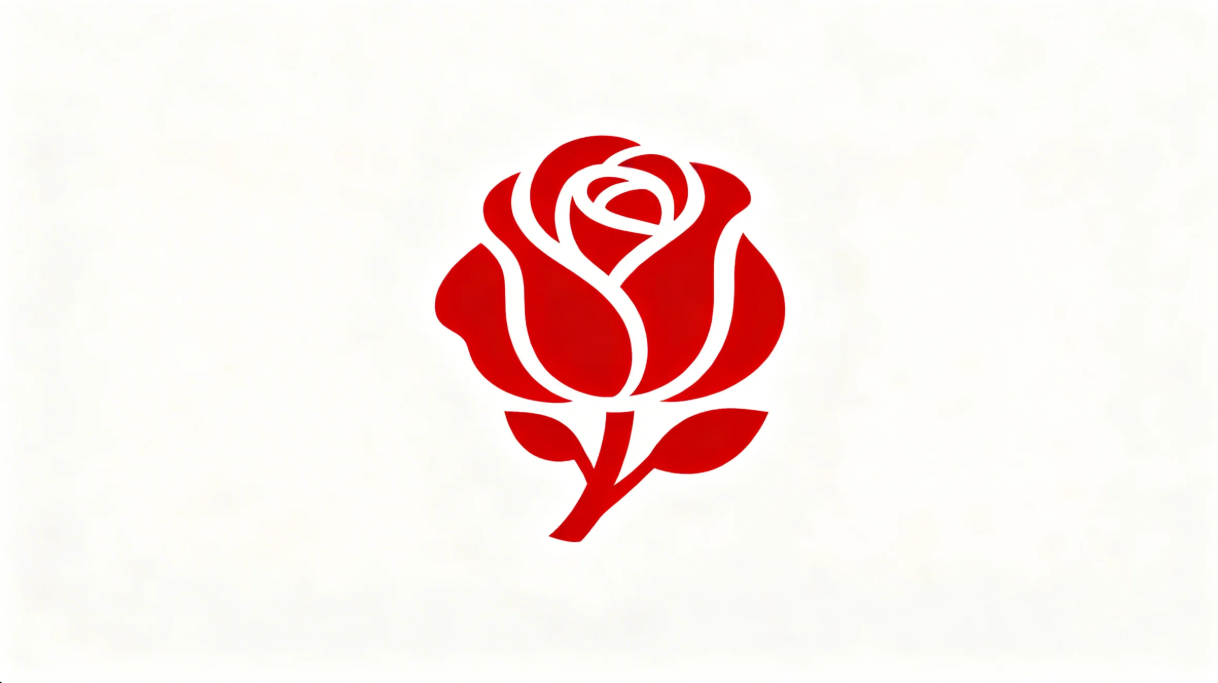 Logo cu trandafir roșu îndrăzneț și simbol floral puternic