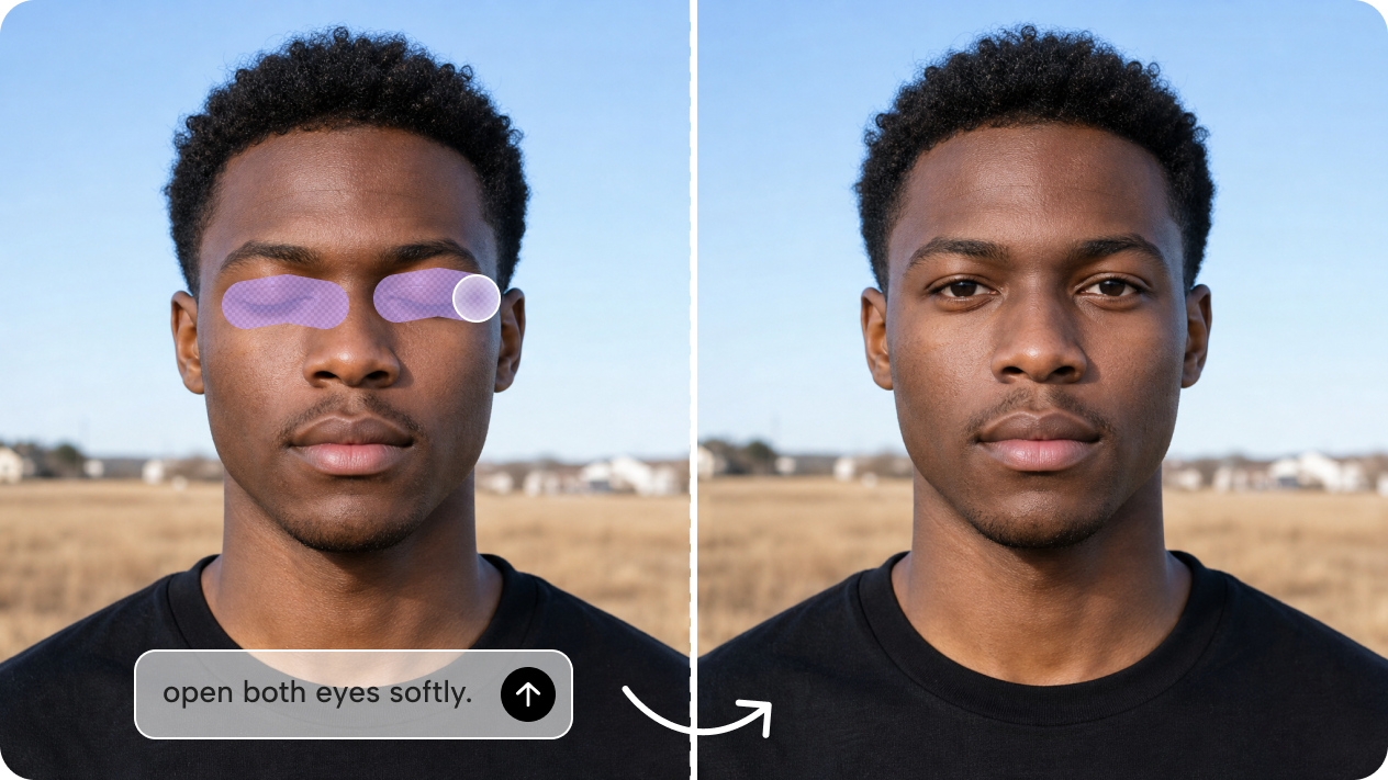 Open, closed, or half-shut eyes with AI Interactive editing