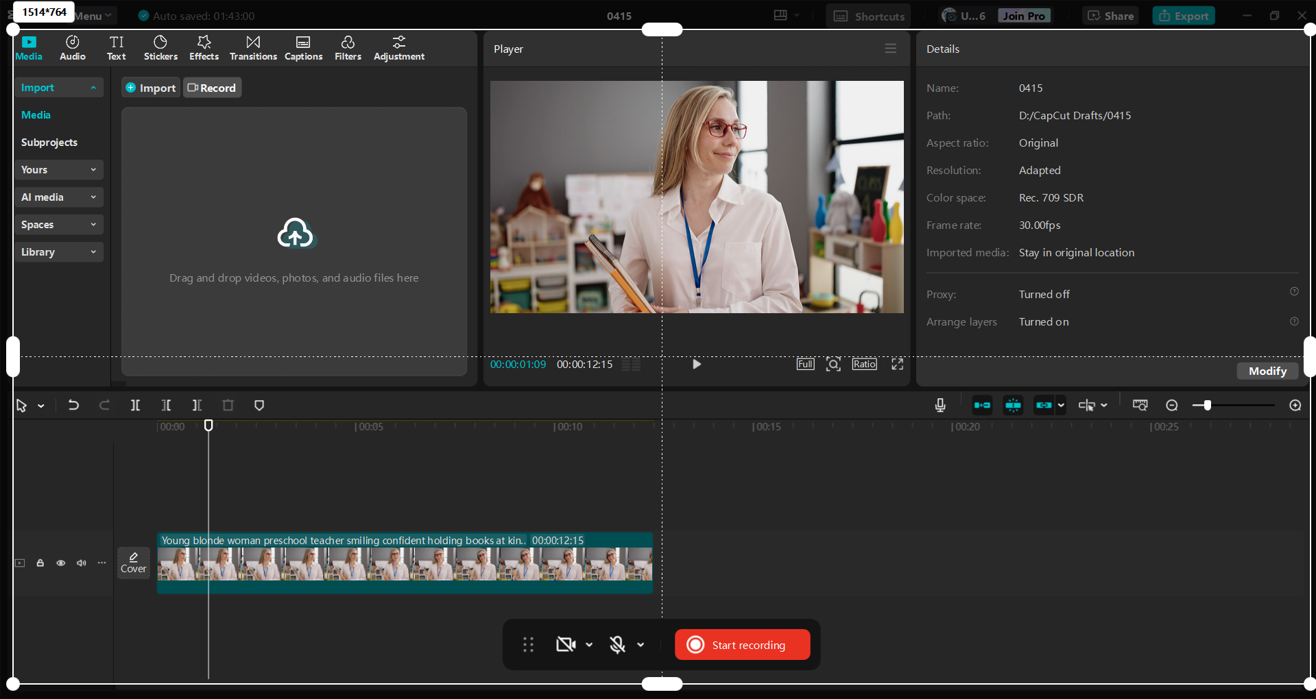 Antara muka CapCut editor video desktop - cara yang lebih mudah untuk merakam skrin dan mengedit video