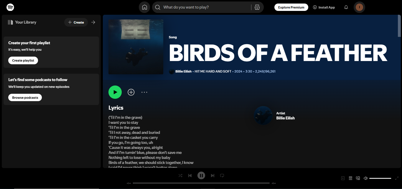 BIRDS OF A FEATHER by Billie Eilish – one of the top-streamed songs on Spotify