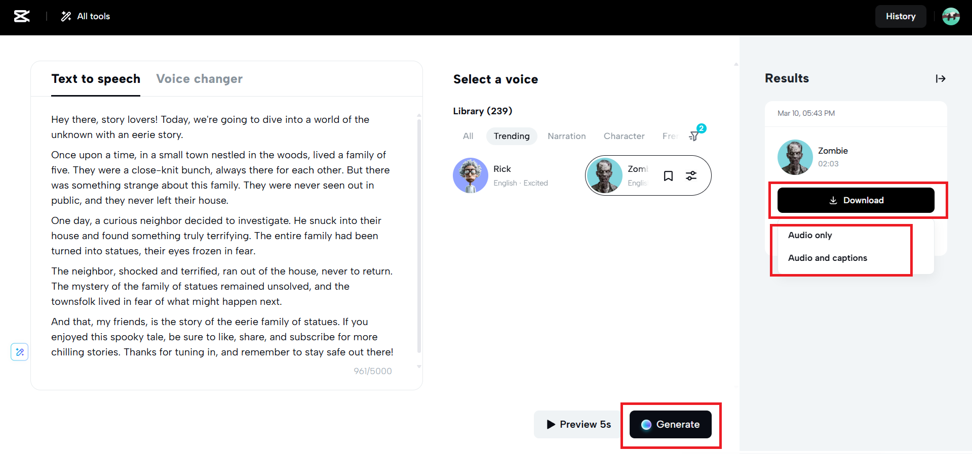 Generate and download option