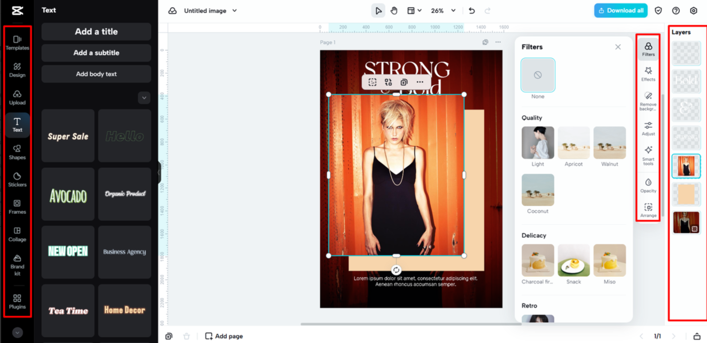Editing the ad on the CapCut Web