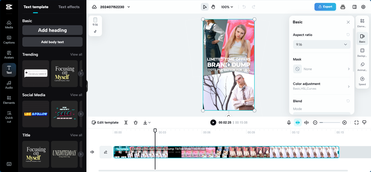 แก้ไขใน CapCut Online