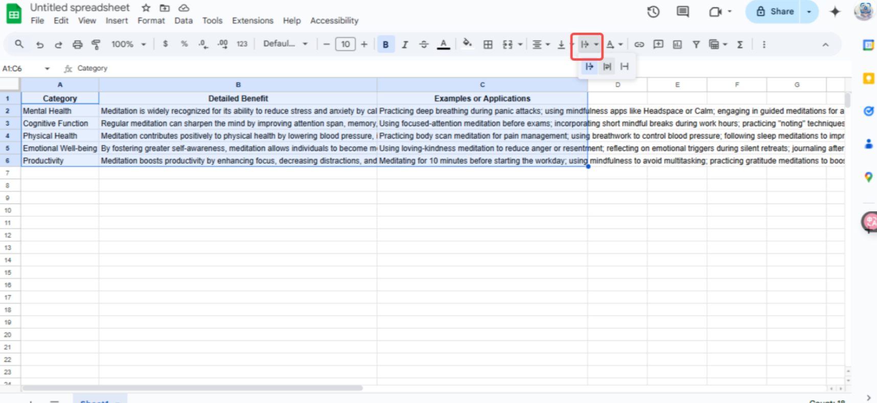 Select the text wrapping icon