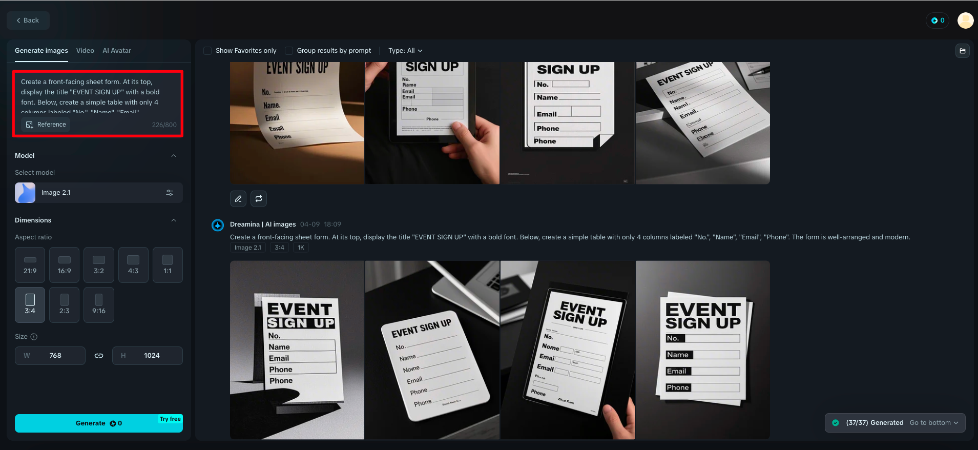 Dreamina: Ücretsiz çevrimiçi form oluşturucu