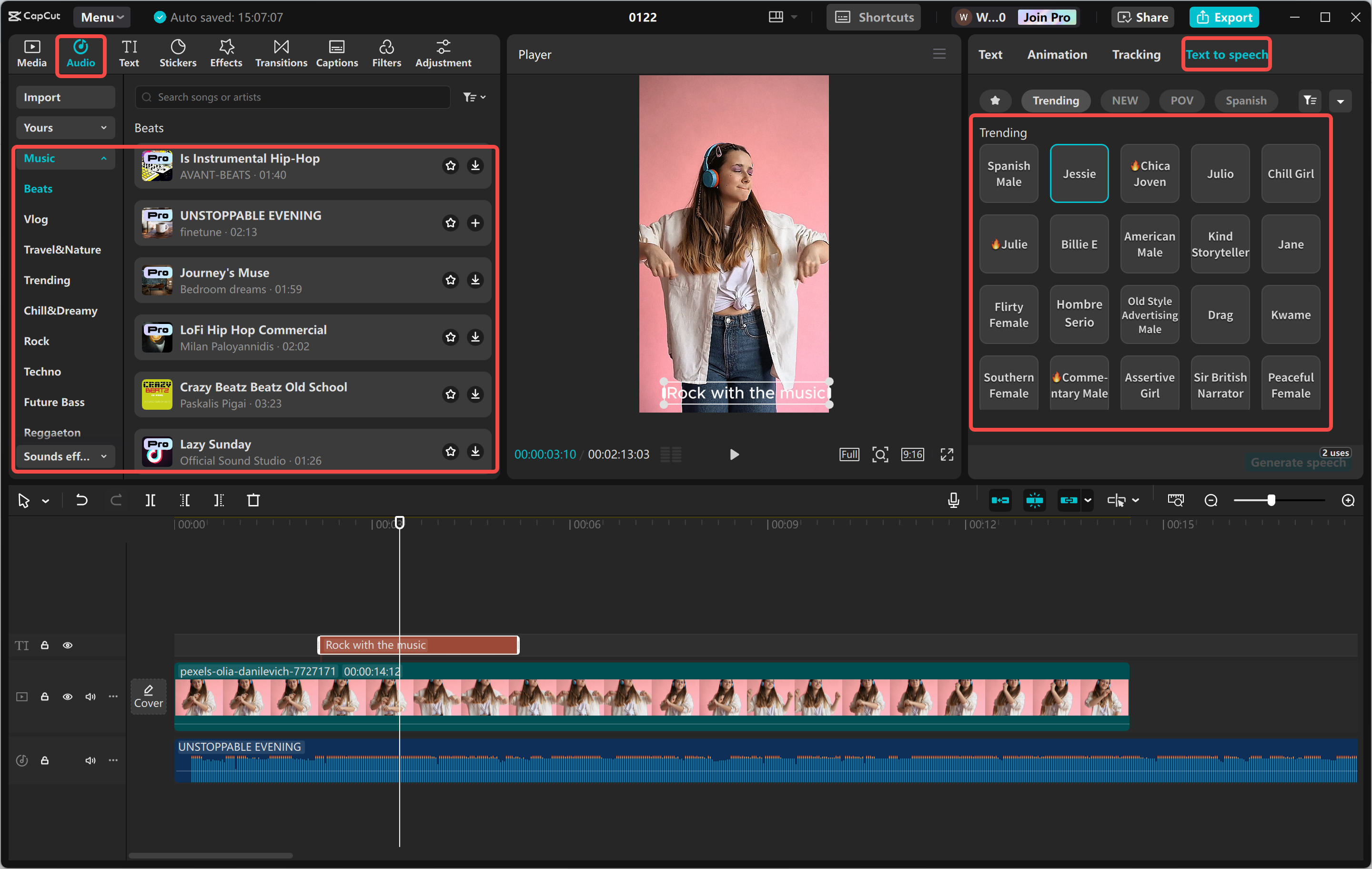 Adding the music and sound effects to reel with CapCut