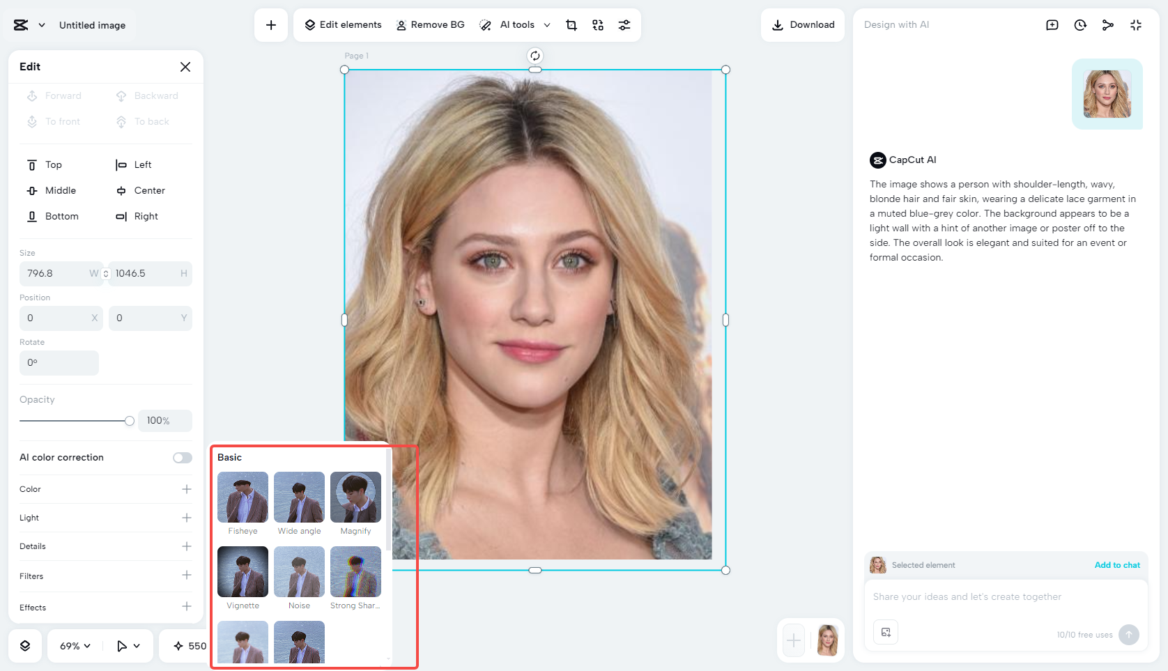 Choosing the photo effect in CapCut