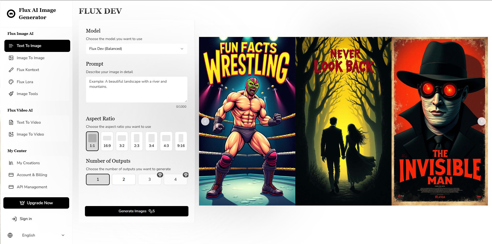 Interface of Flux AI - a highly accessible AI image generator from text