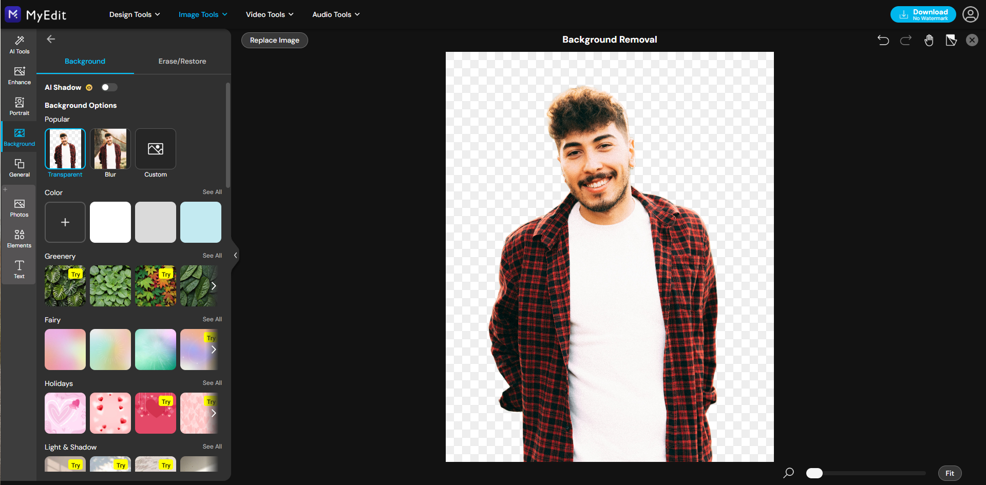 Interface of MyEdit - a professional online passport photo editor