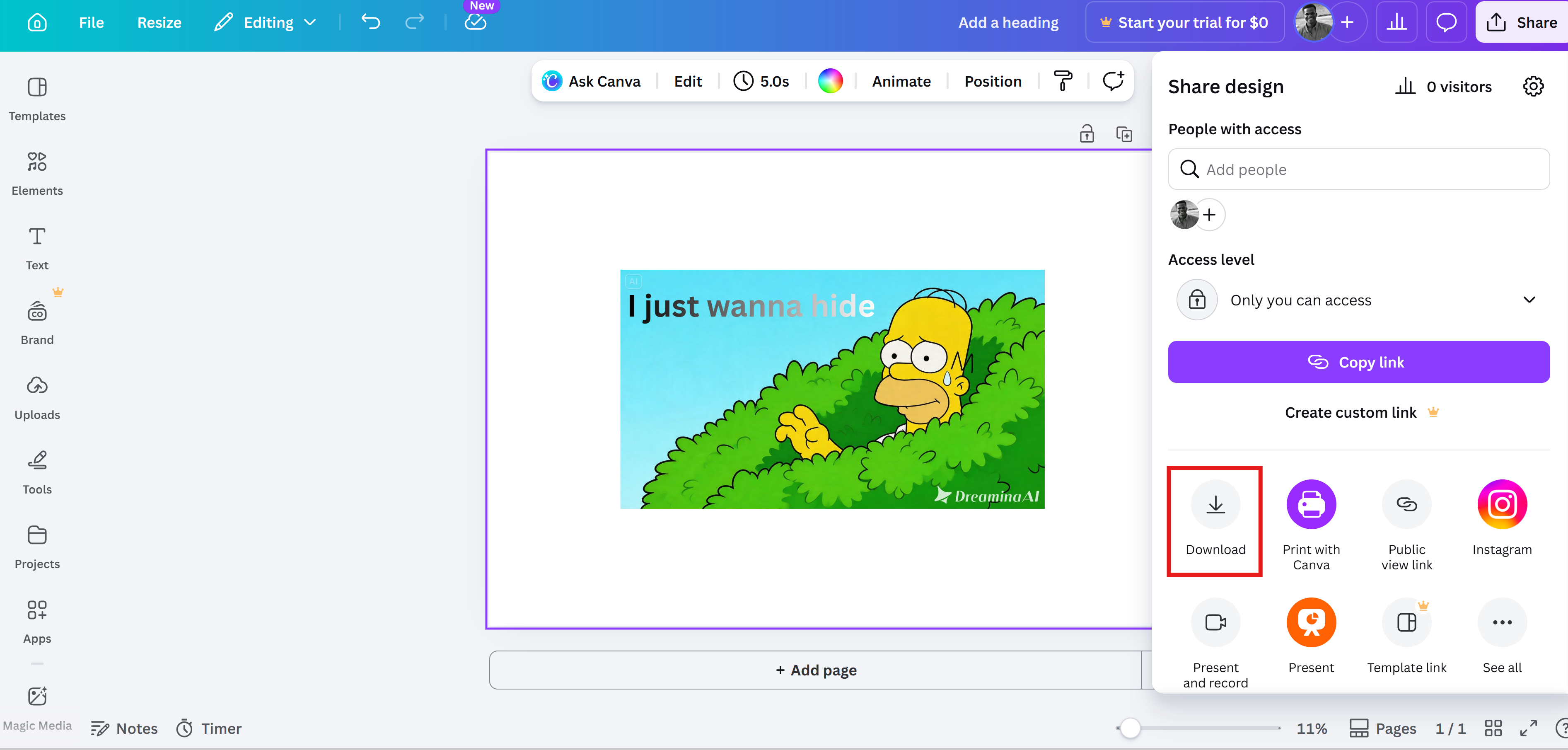 Termine e baixe seu meme dos Simpsons com o Canva