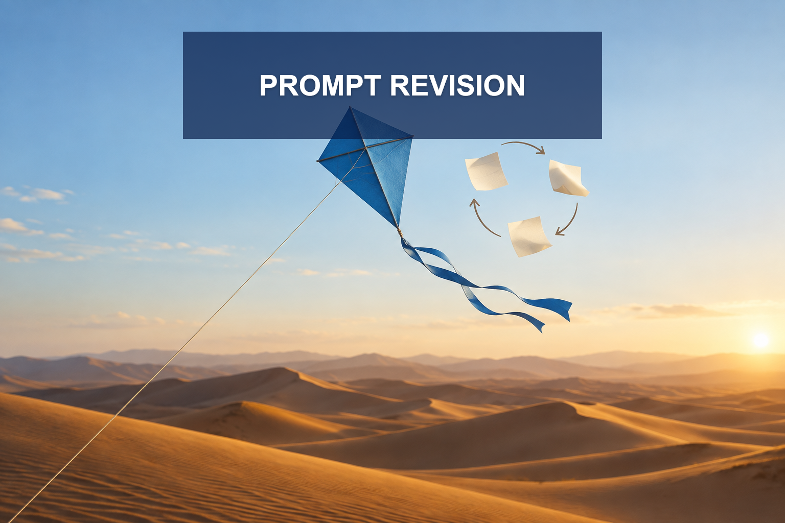 Original cobalt kite over a dune with a single-variable revision note