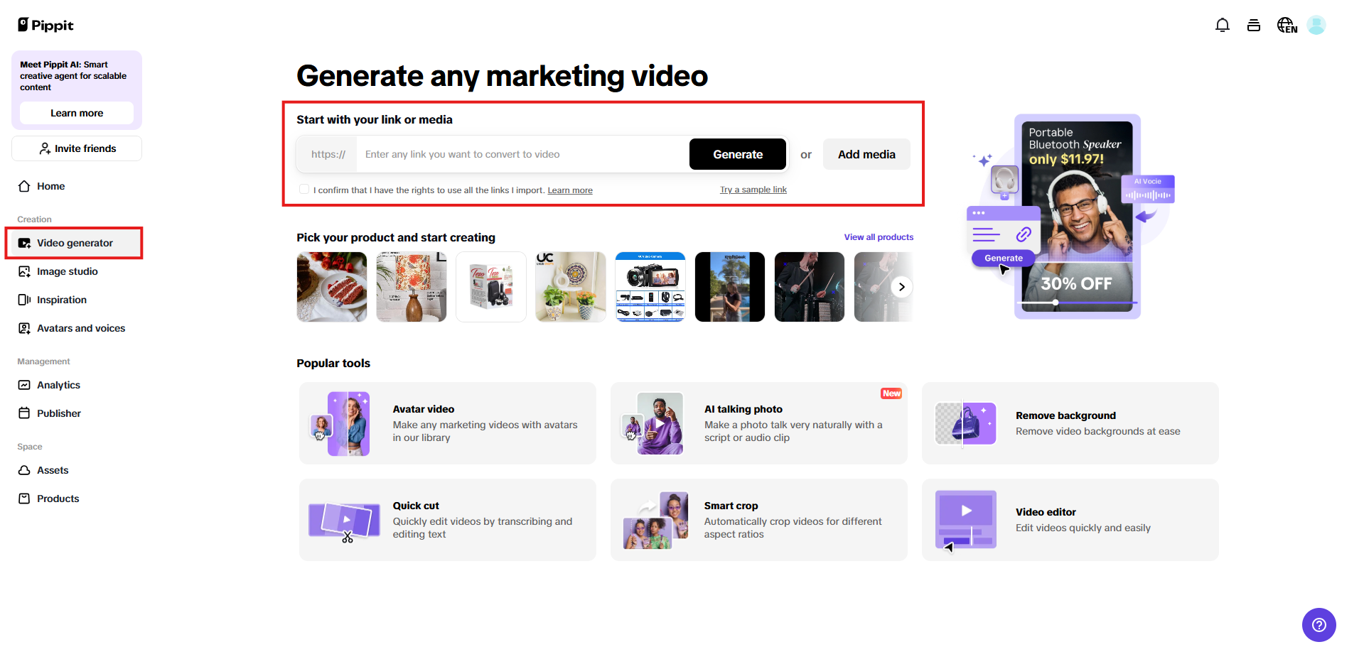 Giao diện tạo video