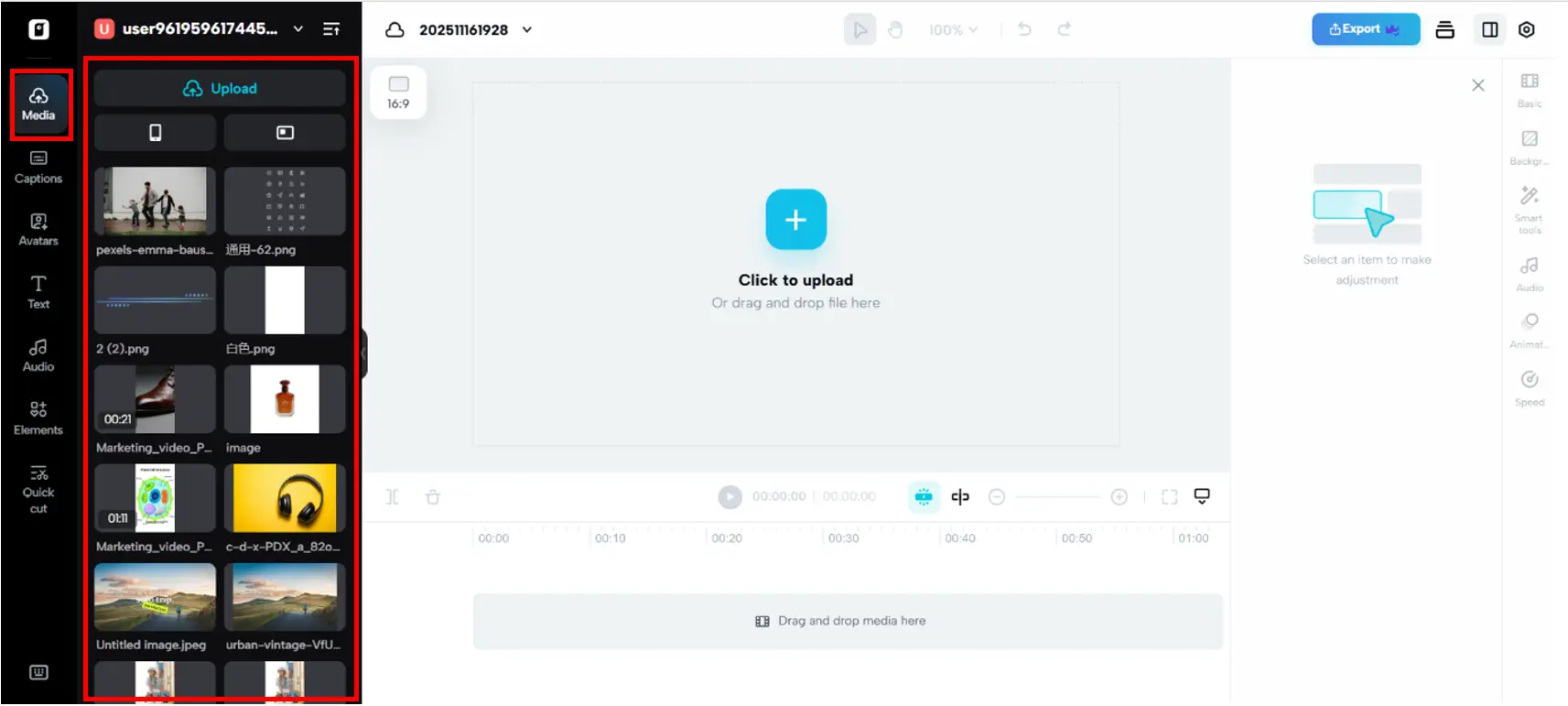 Carica il tuo video nell'editor video.