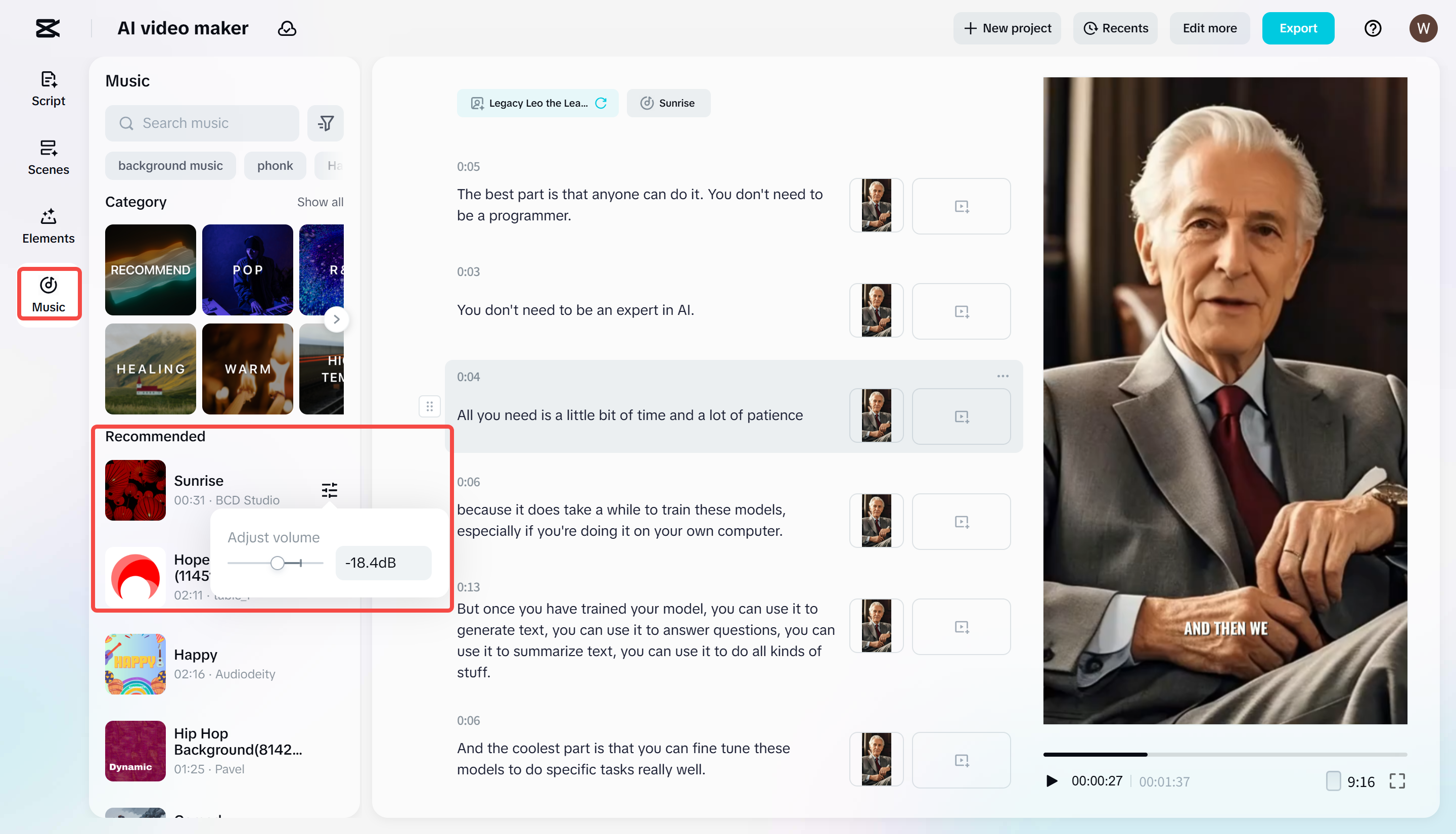 Adding background music to a video with CapCut Web