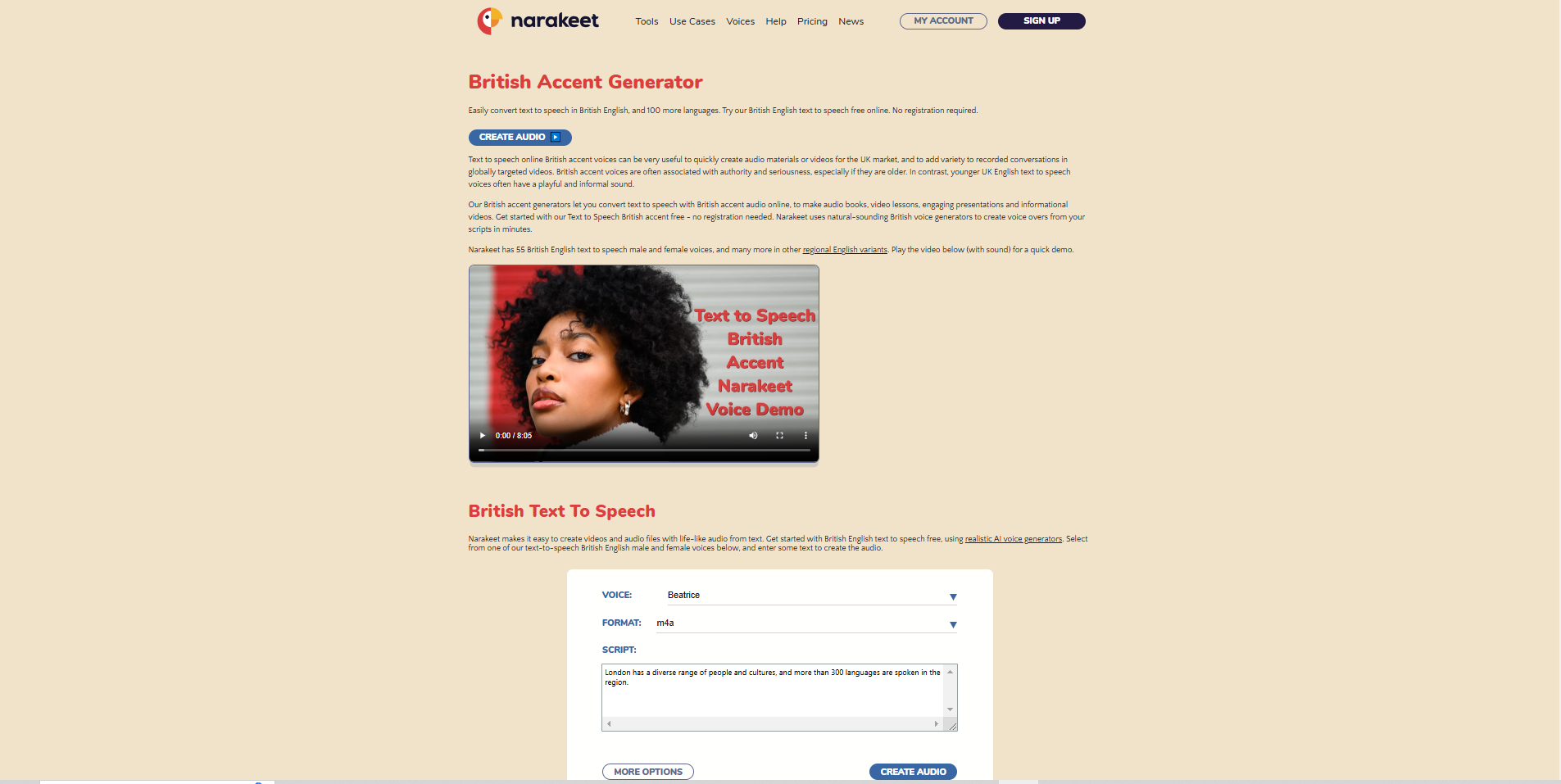 Interface of Narakeet - the perfect British AI voice generator