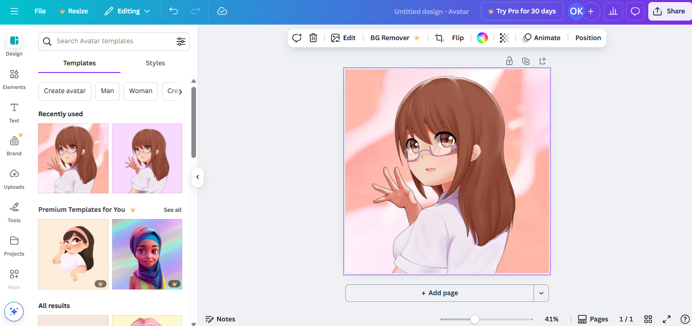 Zvolte šablonu avataru v Canvě