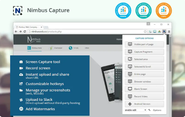 Nimbus Capture Arayüzü - başka bir ücretsiz sınırsız ekran kaydedici Chrome uzantısı