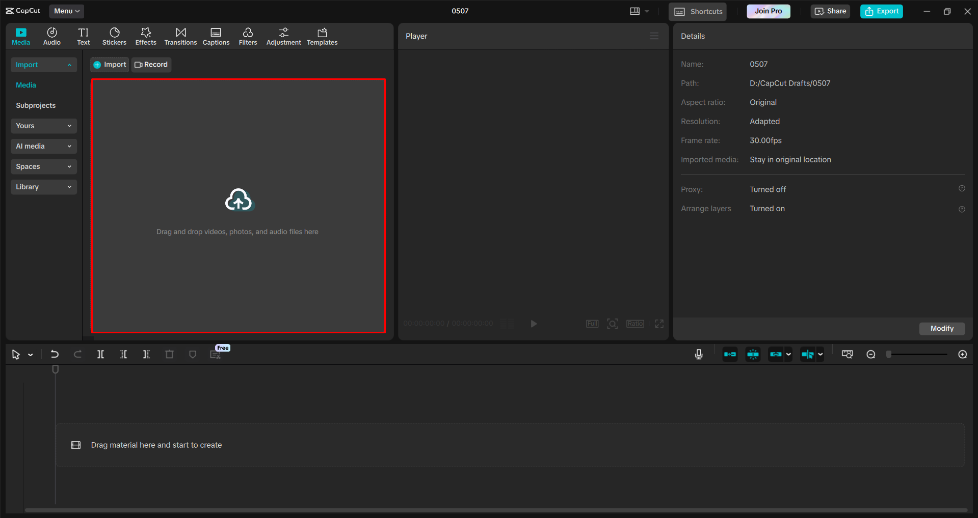 Importieren eines Videos in den CapCut Desktop-Video-Editor